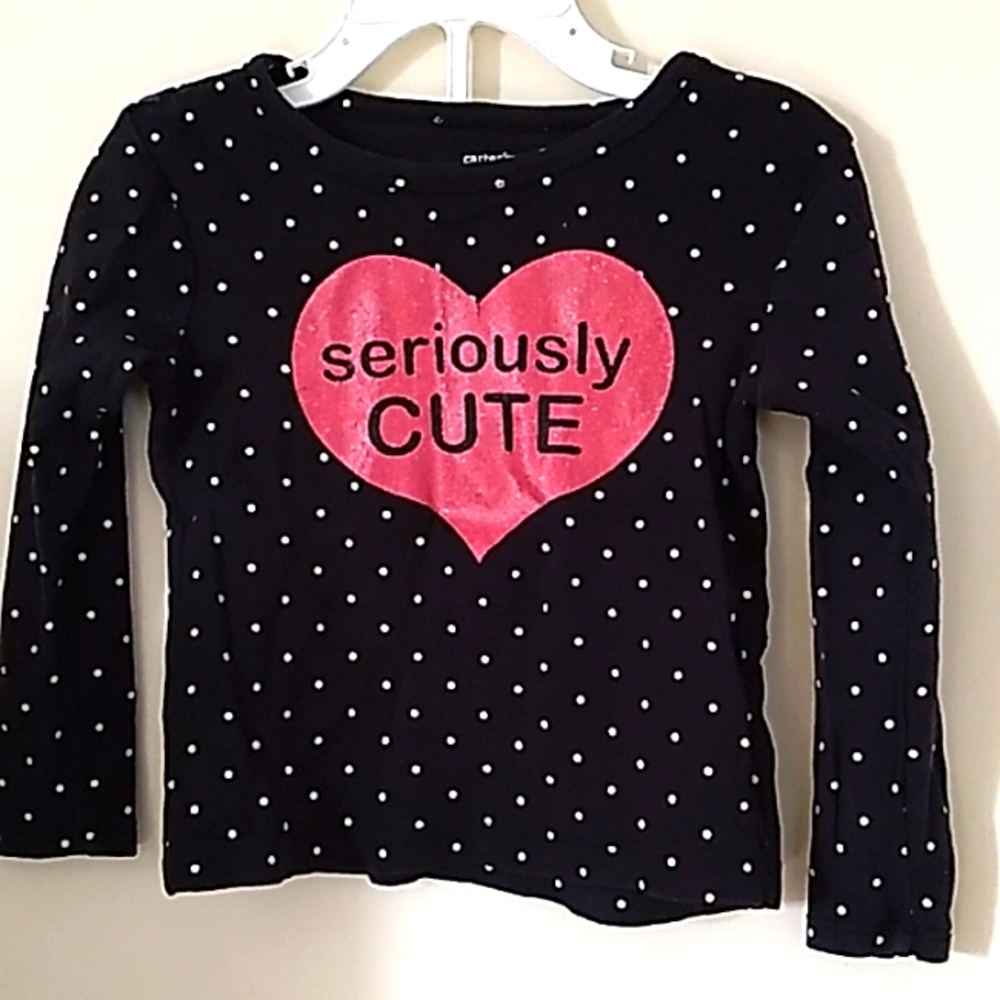 2T black polka-dot long-sleeve shirt